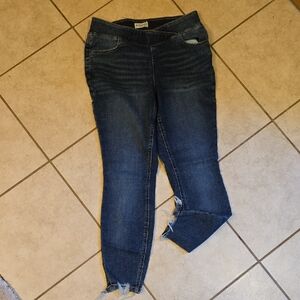 Women's Dark Blue High-Rise Ankle Jeans with Frayed Hem